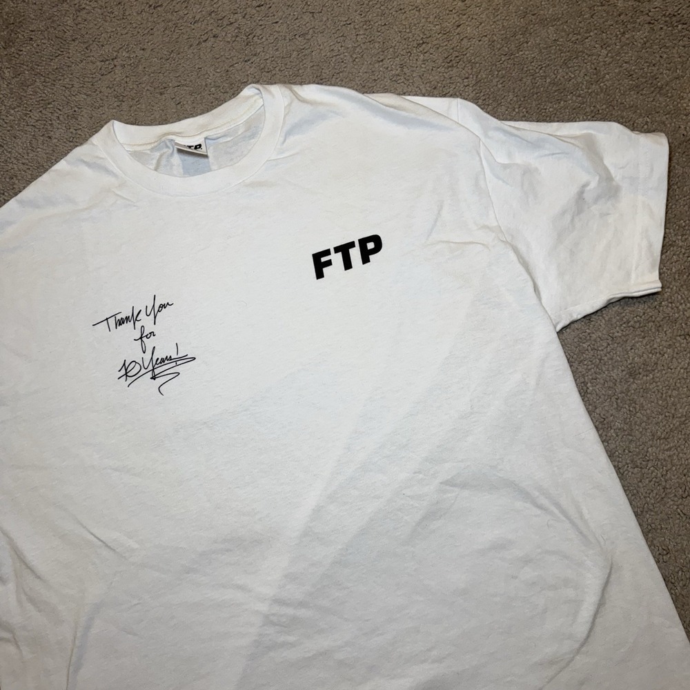 FTP 10 Years Tee Shirt Mens XL White‎ Logo Anniversary Fck The Population EUC